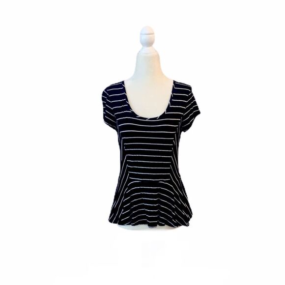 Chelsea & Theodore Striped Black Bow Peplum Top - Picture 3 of 10